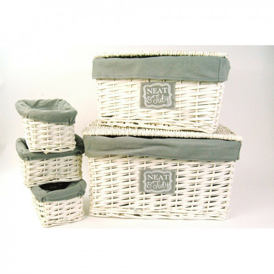 New Set Of 6 Neat & Tidy Baskets With Lids Storage Organisers Rattan Chest Box image