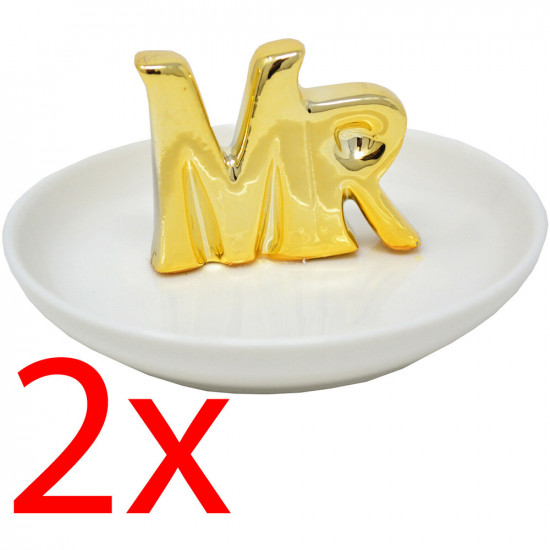 2 X Mr Trinket Dish Gold Rings Necklace Jewellery Gift Plate Ceramic Storage image