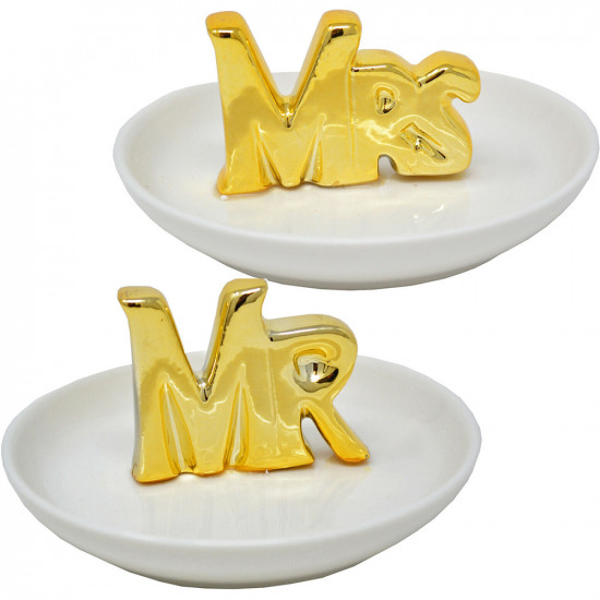 Mr & Mrs Trinket Dish Gold Rings Necklace Jewellery Gift Set Plate Keys Tray New image