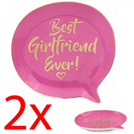 Set Of 2 Best Girlfriend Speech Bubble Trinket Jewellery Dish Decor Ring Ceramic Household, Storage image