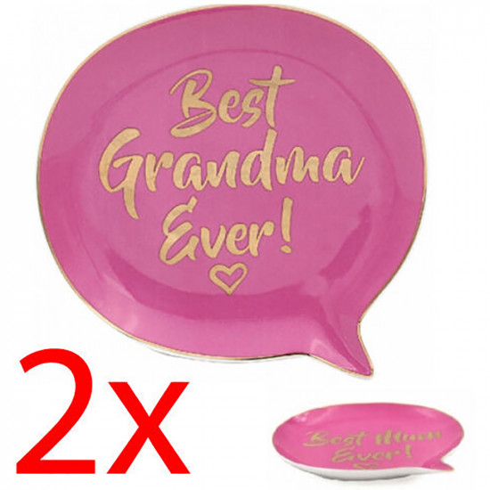 Set Of 2 Best Grandma Speech Bubble Trinket Dish Decoration 15Cm Ceramic Holder Household, Storage image