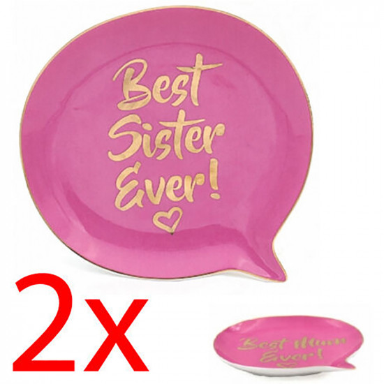 Set Of 2 Best Sister Speech Bubble Trinket Jewellery Dish Decoration Ceramic New image