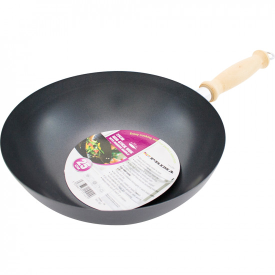 25Cm Non Stick Wok Stir Fry Noodles Chinese Frying Pan Cooking Wooden Handle New Kitchenware, Bakeware image