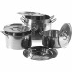4Pc Shallow Stock Pot Sauce Stainless Steel Soup Boiling Deep Kitchen Cooking image