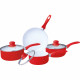 New 7Pc Red Cookware Set Saucepan Fry Kitchen Non Stick Handle Glass Lid Ceramic Kitchenware, Cookware image