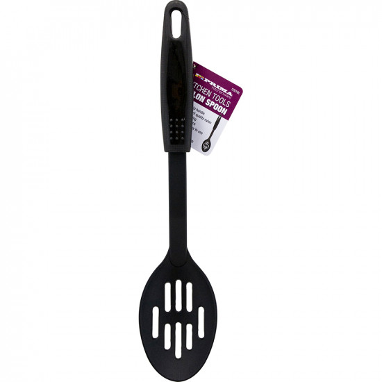 New Non Stick Nylon Kitchen Slotted Spoon Food Cooking Utensil Black Grip Handle image