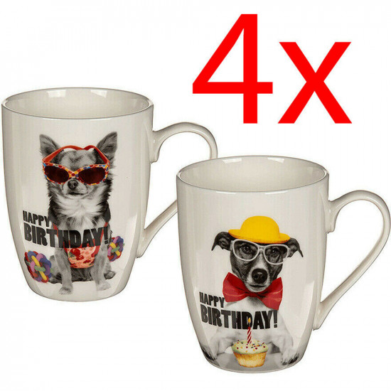 4 X Happy Birthday Cup Coffee Tea Mug Set Kitchen Drinking Stoneware Pet Gift Kitchenware, Glassware image