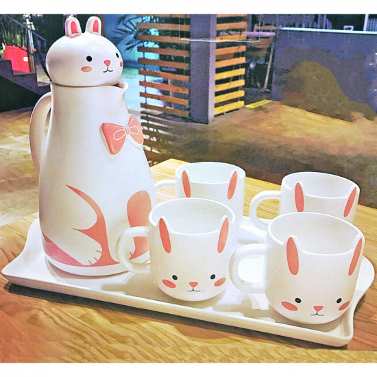 6Pc Cat Tea Cup Set Tray Party Coffee Teapot Ceramic Gift 3D Kitchen Pink New Kitchenware, Glassware image