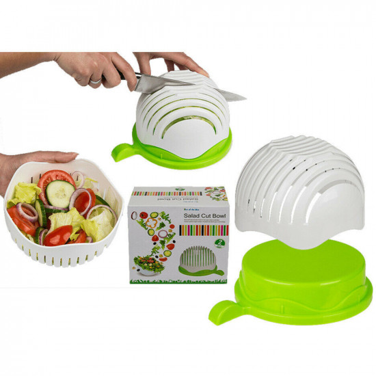 New 2Pc Salad Cut Bowl Fruit Vegetable Slicer Perfect Easy Fresh Chop Gift Veg image