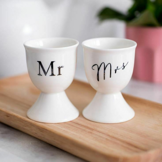 New Amore Mr & Mrs Set Of Two Egg Cups Wedding Gift Novelty Kitchen Tableware Kitchenware, Glassware image