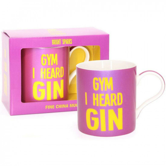 New Gym I Heard Gin Large Coffee Tea Mug Purple Fine China Novelty Xmas Gift Box Kitchenware, Glassware image