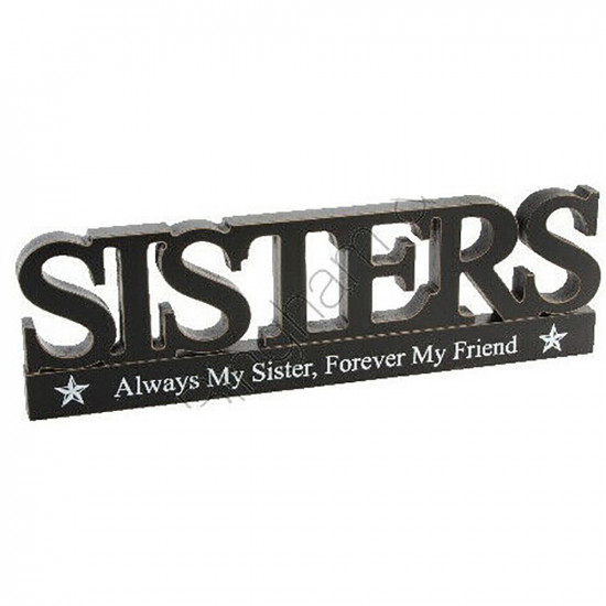 New Sisters Mdf Plaque Sign Gift Set Mantle Wooden Stand Home Decor Xmas Gift image