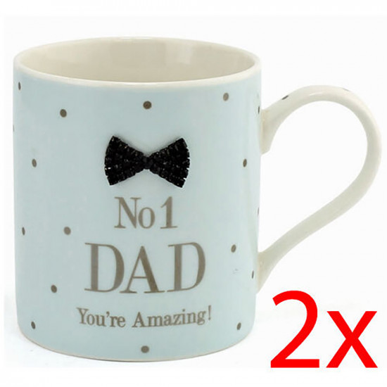 Set Of 2 Coffee Tea Drinking Mug Ceramic Black Tie Dad Kitchen Gift Present New image