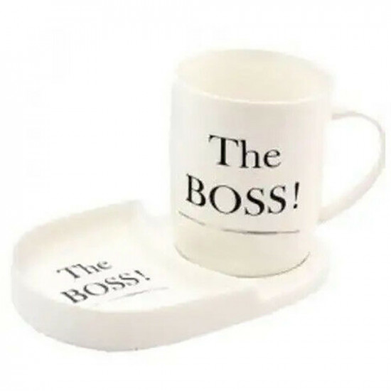 The Boss Mug Snack Set Fine Hot Drinks Cup Saucer Gift Set Drinking Breakfast image
