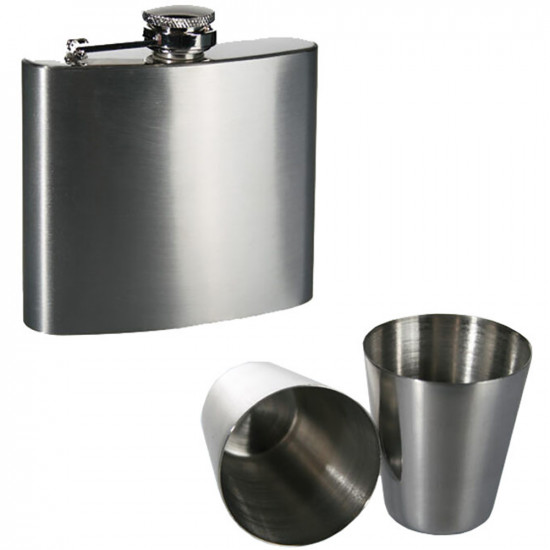 Stainless Steel Hip Flask With 2 Drinking Cups Gift Set Travel Camping Pocket Kitchenware, Kettles & Flasks image