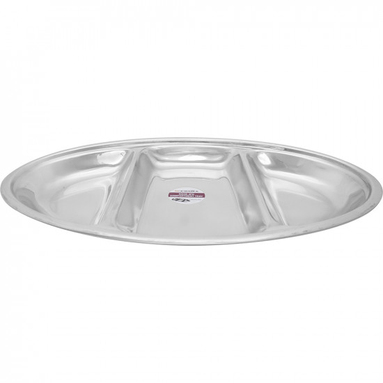 New 50Cm 3Pc Compartment Tray Serving Dish Kitchen Food Platter Oval Plate Kitchenware, Stainless Steel image