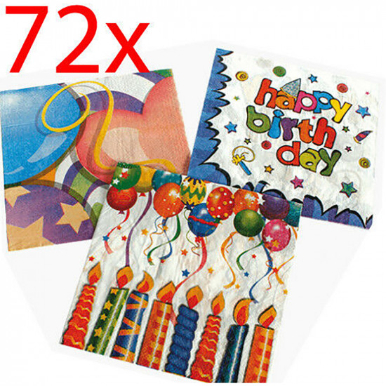 72 X Happy Birthday Napkins Kids Party Disposable Tableware Decoration Gift New image