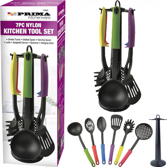 7Pc Kitchen Utensils With Stand Nylon Cooking Non Stick Set Spoon Turner Gadget image