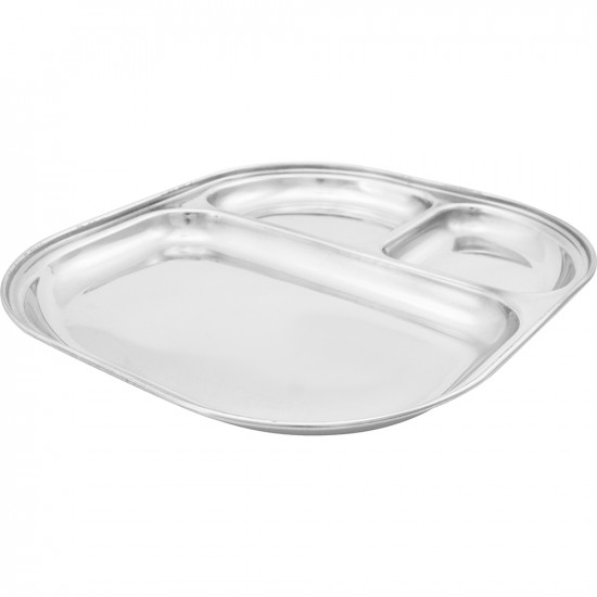 New Set Of 2 Stainless Steel Pav Bhaji Plate 3 Compartments Food Lunch Dinner image