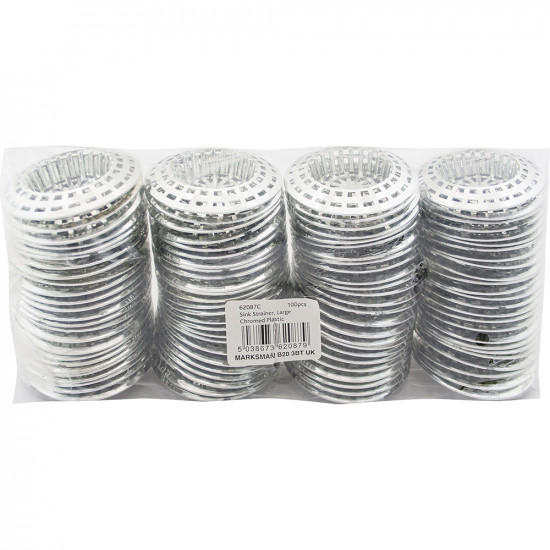 New Pack Of 100 Sink Strainer Plugs Large Chrome Plastic Kitchen Replacement image
