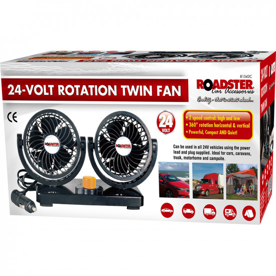 24V Dual Fan For Trucker Car Lorry Caravans 360 Rotation Cool 2 Speed Twin Fan Miscellaneous, Automotive image