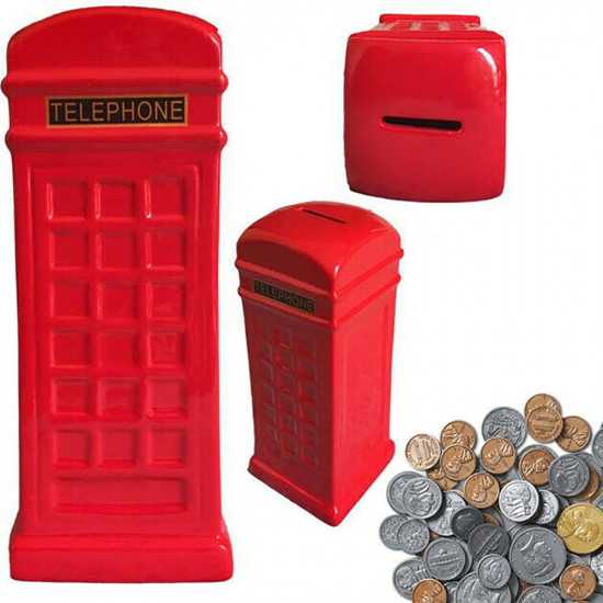15Cm Phone Money Box Telephone London Coins Piggy Bank Safe Novelty Cash Gift image