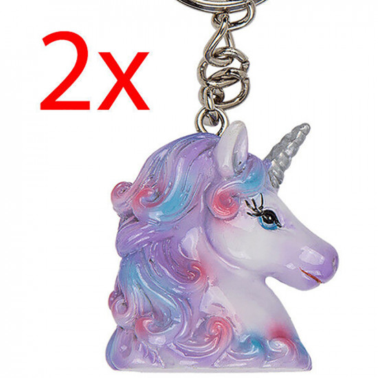 2 X Unicorn Keyring Polyresin Gift Girls Charm Pendant Handbag Keys Fantasy Wish Seasonal image