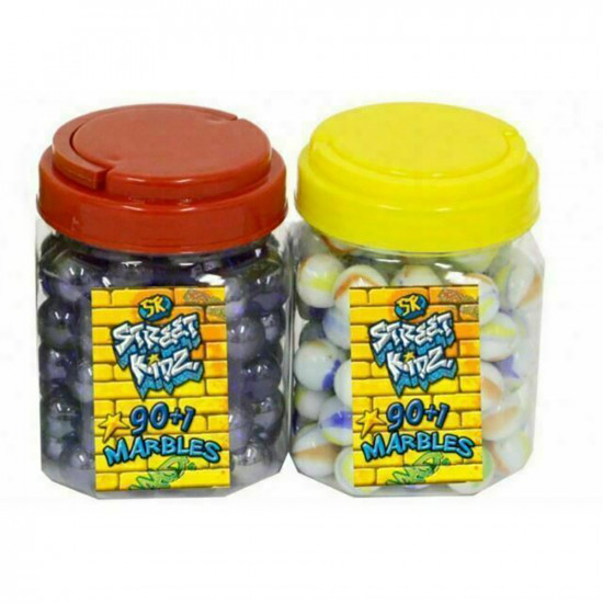 New 91Pc Marbles In Carry Jar Set Traditional Retro Fun Family Games Xmas Gift Seasonal, Garden & Outdoor image