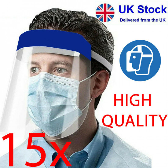 15 X Full Face Mask Visor Shield Ppe Protection Reusable Plastic Guard Safety Uk Seasonal, Health Care image