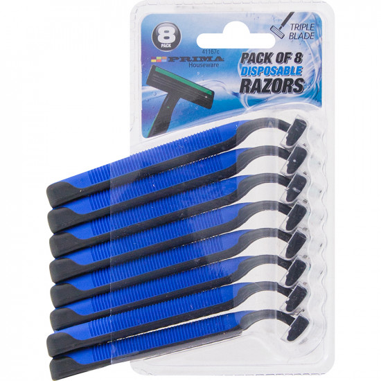 32 X Blue Triple Blade Disposable Razors Strip Face Smooth Shaving Mens Travel Seasonal, Health Care image