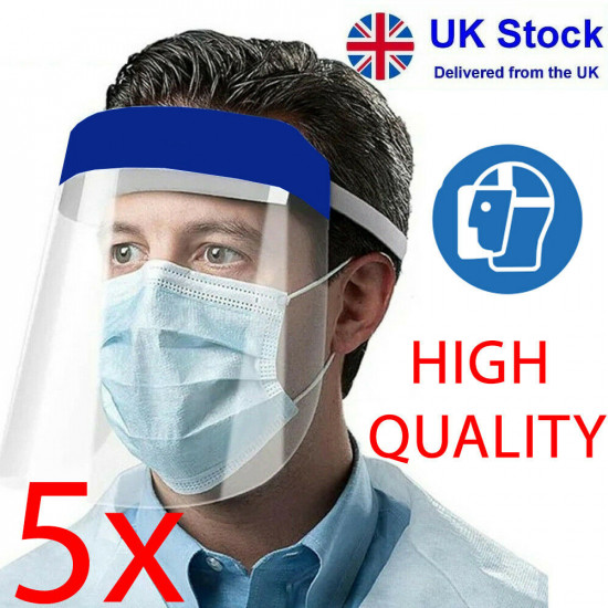 5 X Full Face Mask Visor Shield Ppe Protection Reusable Plastic Guard Safety Uk image