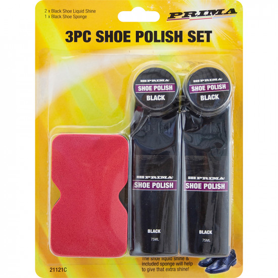 New 3Pc Black Shoe Polish Set Brush Shine Polishing Boots Sneakers Care Bristle Seasonal image