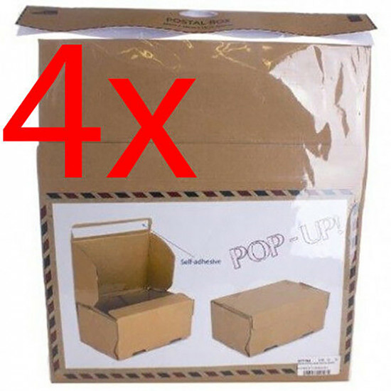 New 4 X Pop Up Cardboard Postage Box Delivery Self Adhesive Safe Shipping Office Seasonal image