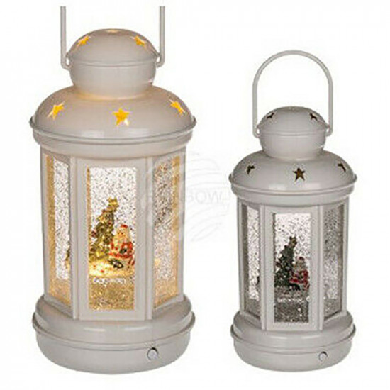 New Led Plastic Christmas Lantern With Glitter Home Decor Hanging Xmas Gift Seasonal image