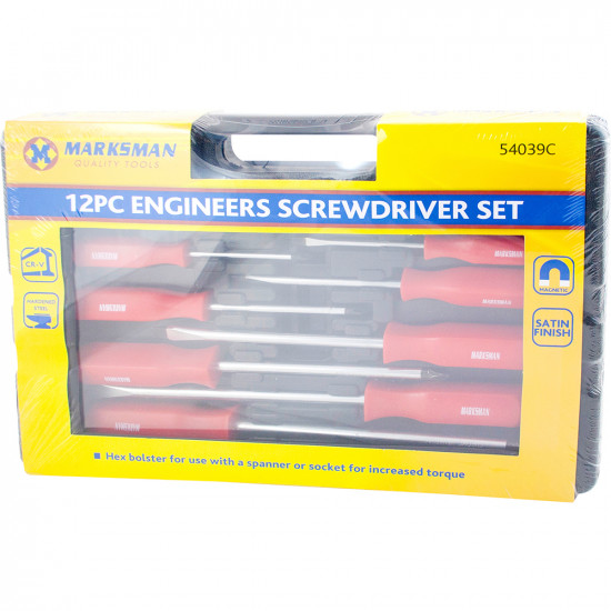 2 X 12Pc Screwdriver Set Heavy Duty Mechanics Hex Bolsters In Case Engineers Box image