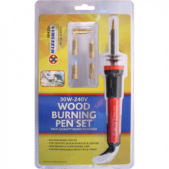 30W-240V Wood Burning Pen Tool Soldering Iron Kit Pyrography Craft Tips + 5 Tips image