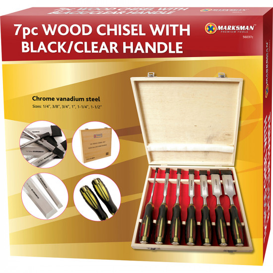 7Pc Pro Wood Chisel Set In Wooden Case Crv Professional Carpenters Tool Set Hand image