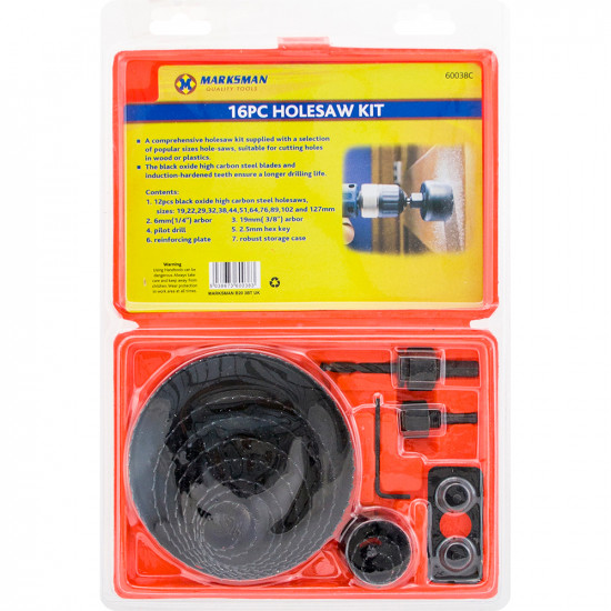 New 16Pc Holesaw Set Cutting Kit 19-127Mm Wood Metal Alloys Heavy Duty In Case image
