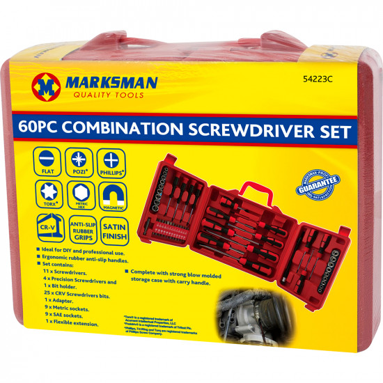 60Pc Combination Screwdriver Set Case Soft Grip Tolls Diy Magnetic Hex Spanner Tools & DIY, Drill Bits & Routers image