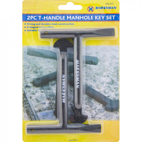 New 2Pc T-Handle Manhole Key Set Steel Construction Heavy Duty D Shaped Tool Tools & DIY, General Hardware image