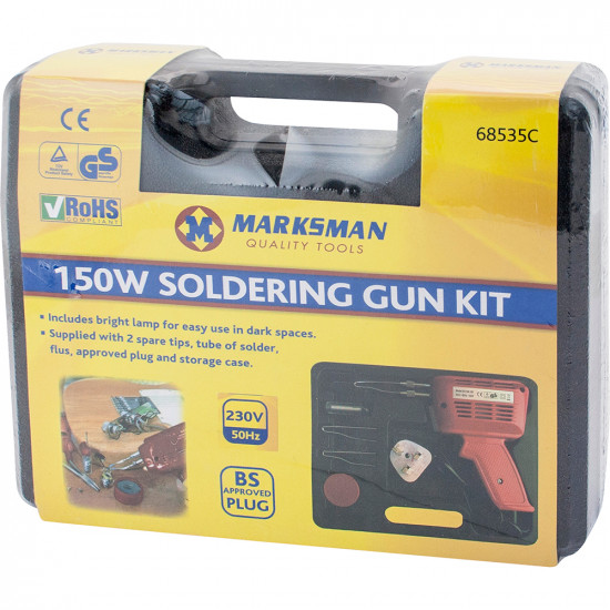 New 150W Soldering Gun Kit In Case Plug Bright Lamp 230V Electrical Tools Tips image