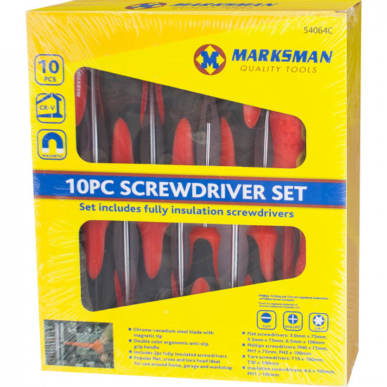 10Pc Insulated Screwdriver Set Cr-V Magnetic Tips Diy Flat Phillips Torx Tools Tools & DIY, Screwdrivers image