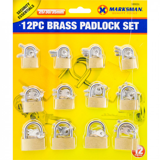 New Set Of 12 Heavy Duty Brass Padlocks With 3 Keys Each 25/30/35Mm Security image