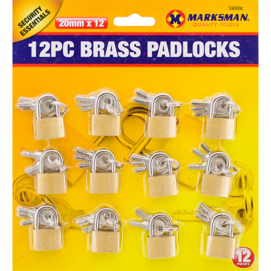 New Set Of 12 Heavy Duty Brass Padlocks With 3 Keys Each Security 20Mm Lock image