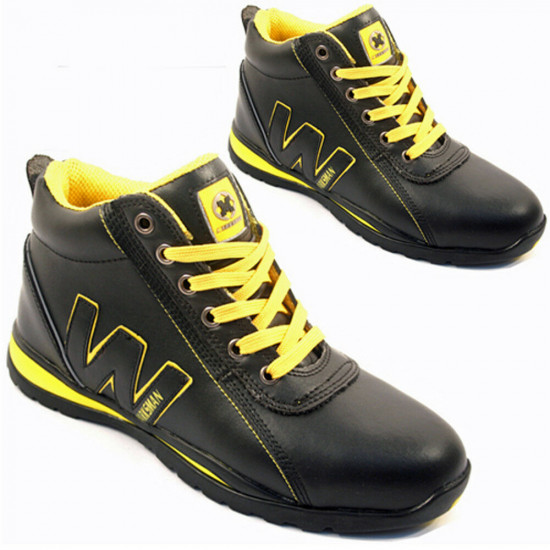 Mens Womens Safety Trainers Shoes Boots Work Steel Toe Cap Ankle Size Ladies Black Yellow Boot Workwear, Mens Safety Trainers image