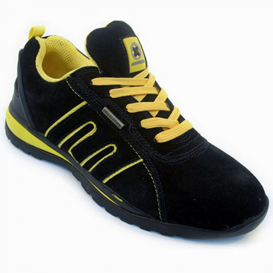 Mens Womens Safety Trainers Shoes Boots Work Steel Toe Cap Ankle Size Ladies Black Yellow Suede Workwear, Mens Safety Trainers image