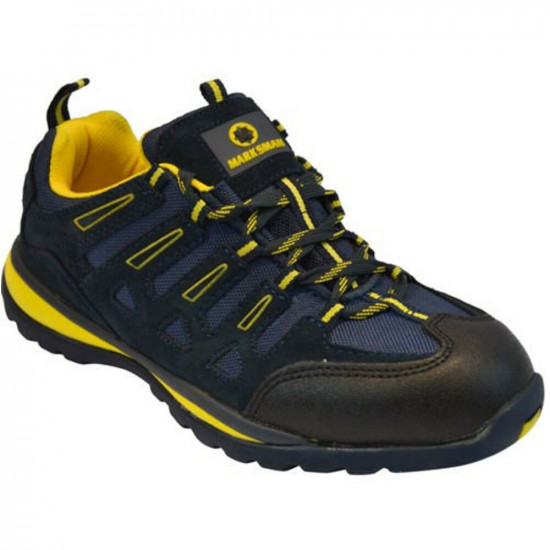 Mens Womens Safety Trainers Shoes Boots Work Steel Toe Cap Ankle Size Ladies Navy Yellow Boot image