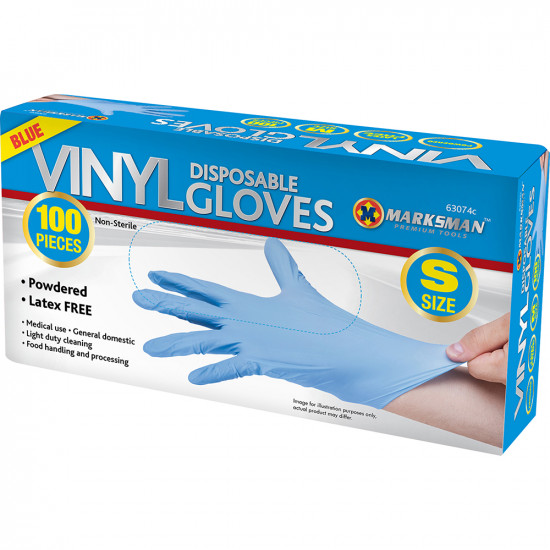 200Pc Small Disposable Vinyl Gloves Blue Powdered Food Latex Free Work Hygiene Workwear, Work Gloves image