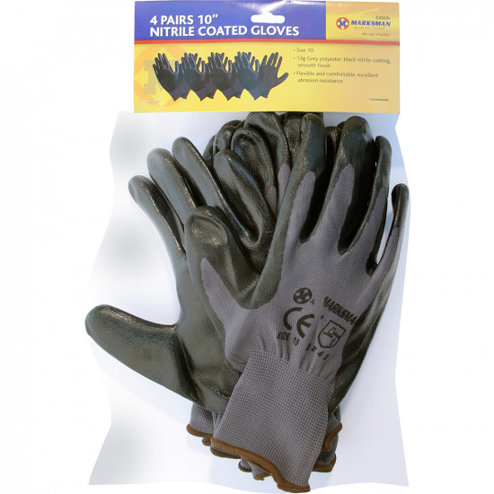 4 Pairs Nitrile Coated Gloves Work Strong Resistant Safety Builders Grip Glove image