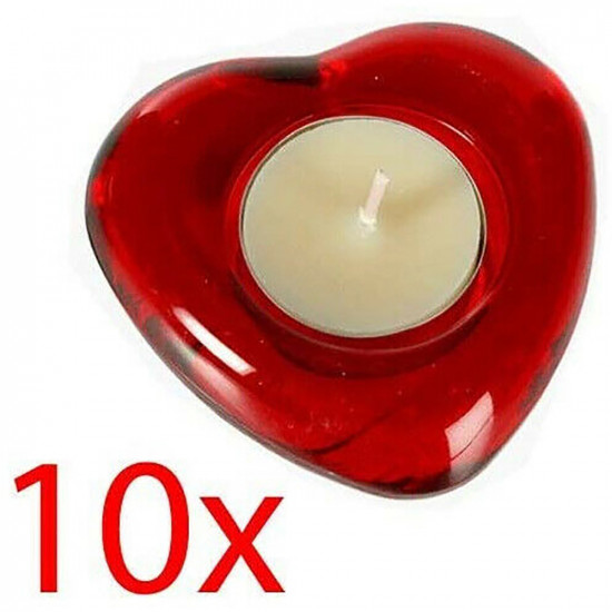 10 X Heart Shape Glass Tea Light Candle Holder 8Cm Decoration Home Gift Red New